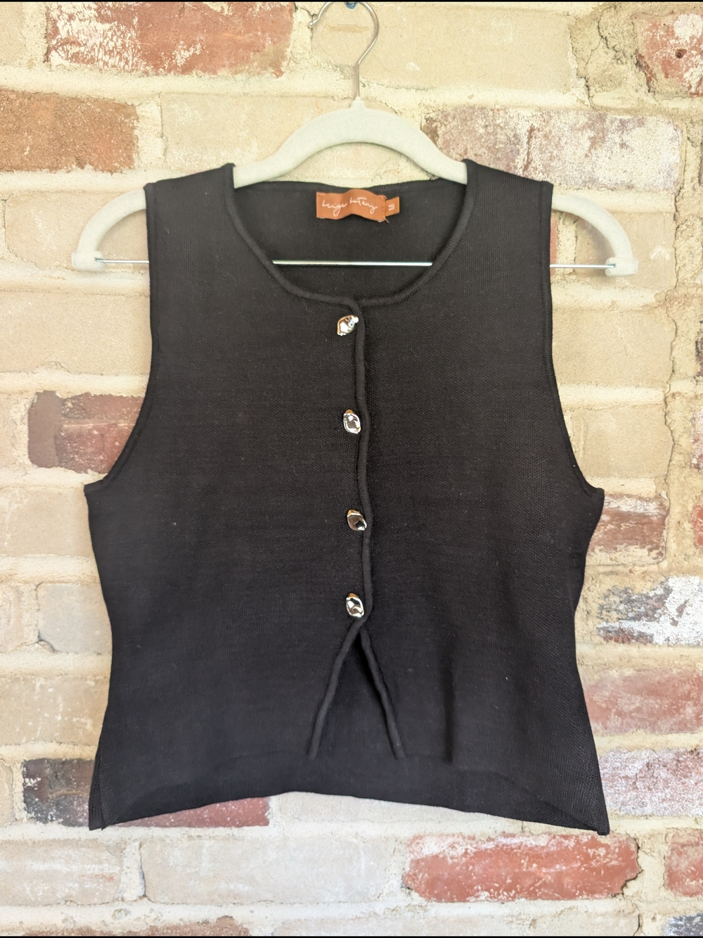 Sleeveless Black Button-Front Knit Vest